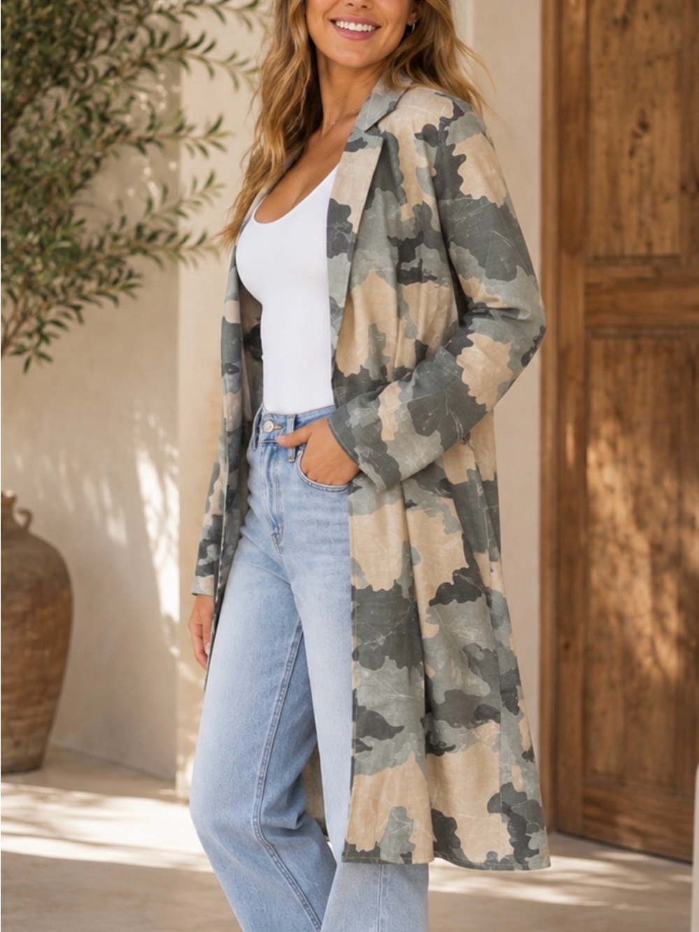 NWT Camo Longline Open Front Duster Coat ✨